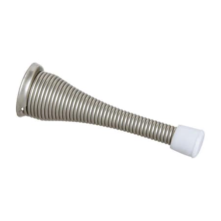 3 In. Steel With Plastic Tip Spring Door Stop, Satin Nickel Silver